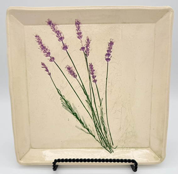 Square Platter with Pressed Lavender by Gina Criaris