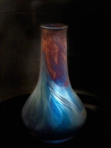 Art glass vase with blue amber gradient